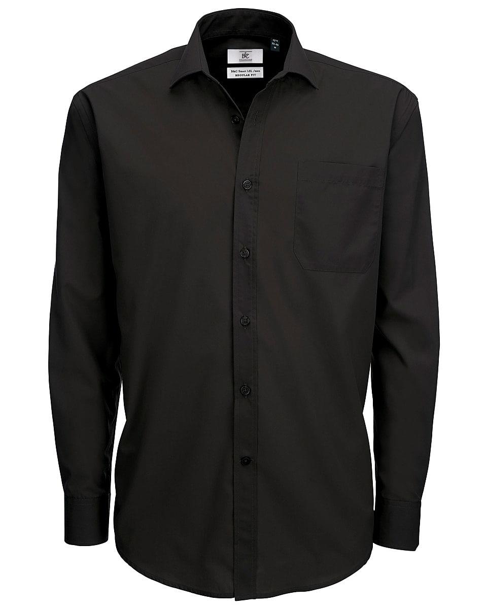 B&C Mens Smart Long-Sleeve Poplin Shirt in Black (Product Code: SMP61)