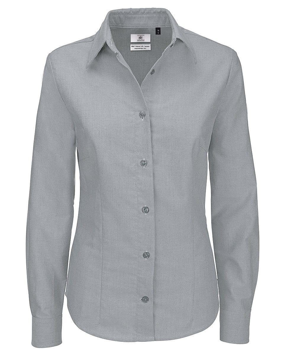B&C Womens Oxford Long-Sleeve Shirt in Silver Moon (Product Code: SWO03)