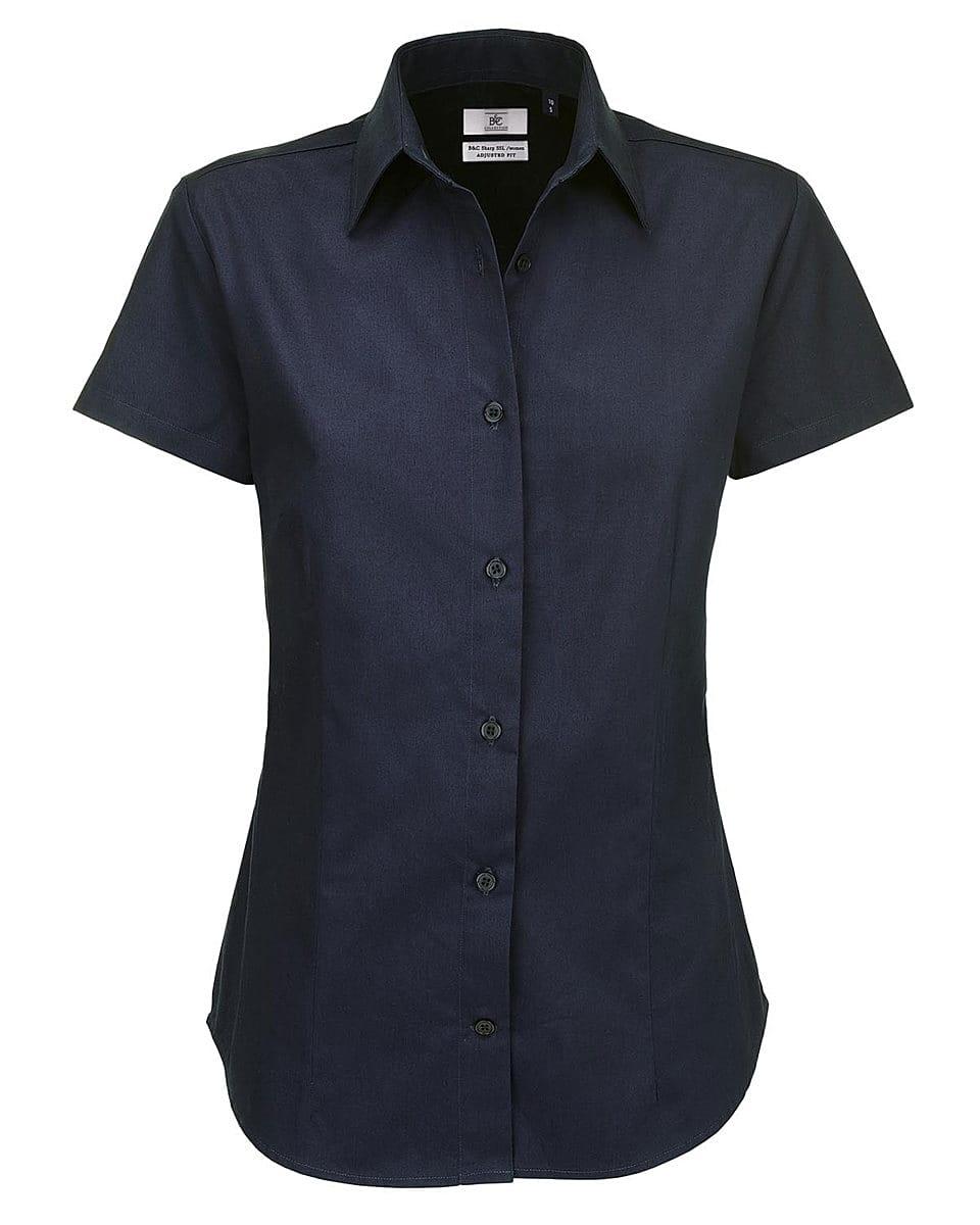 B&C Womens Sharp Twill Short-Sleeve Shirt in Navy Blue (Product Code: SWT84)