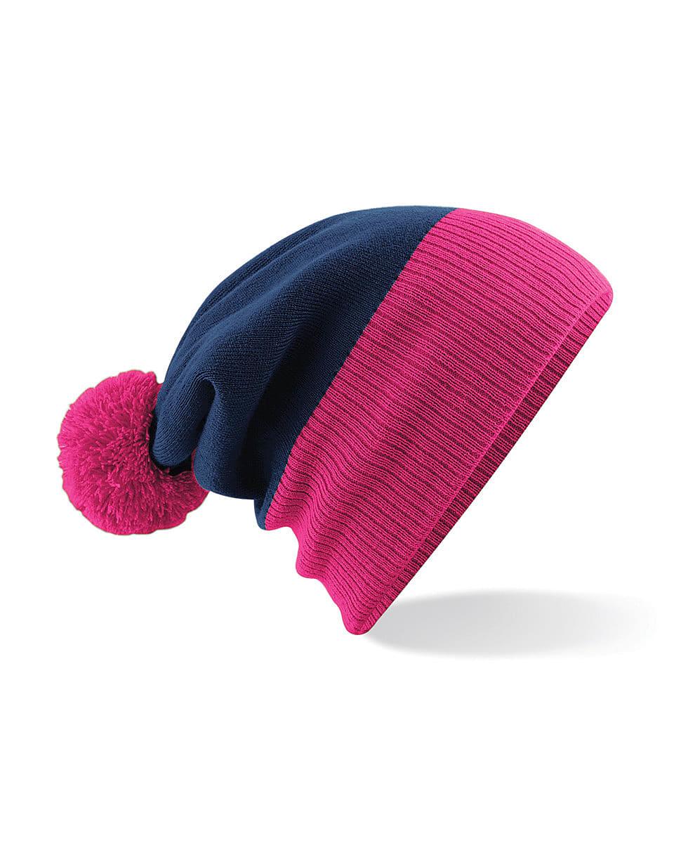 Beechfield Snowstar Two-Tone Beanie Hat in French Navy / Fuchsia (Product Code: B451)