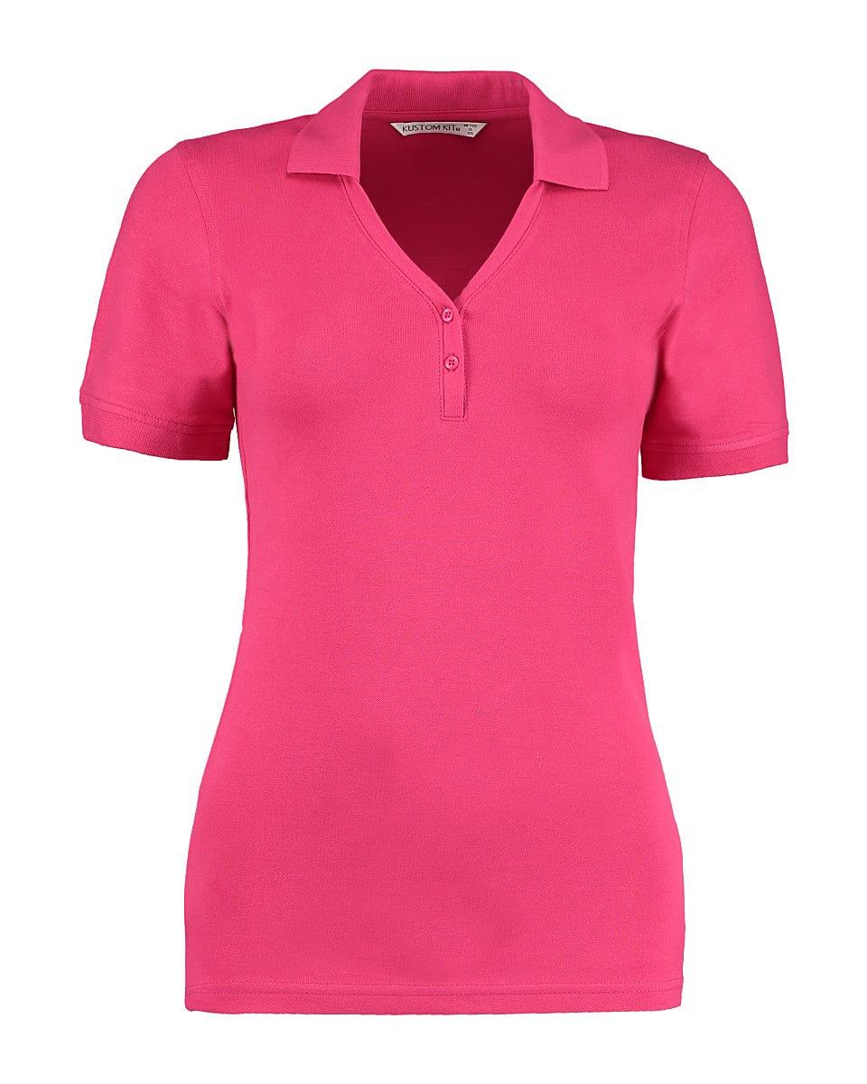 Kustom Kit Womens Sophia Comfortec V-Neck Polo Shirt in Raspberry (Product Code: KK732)