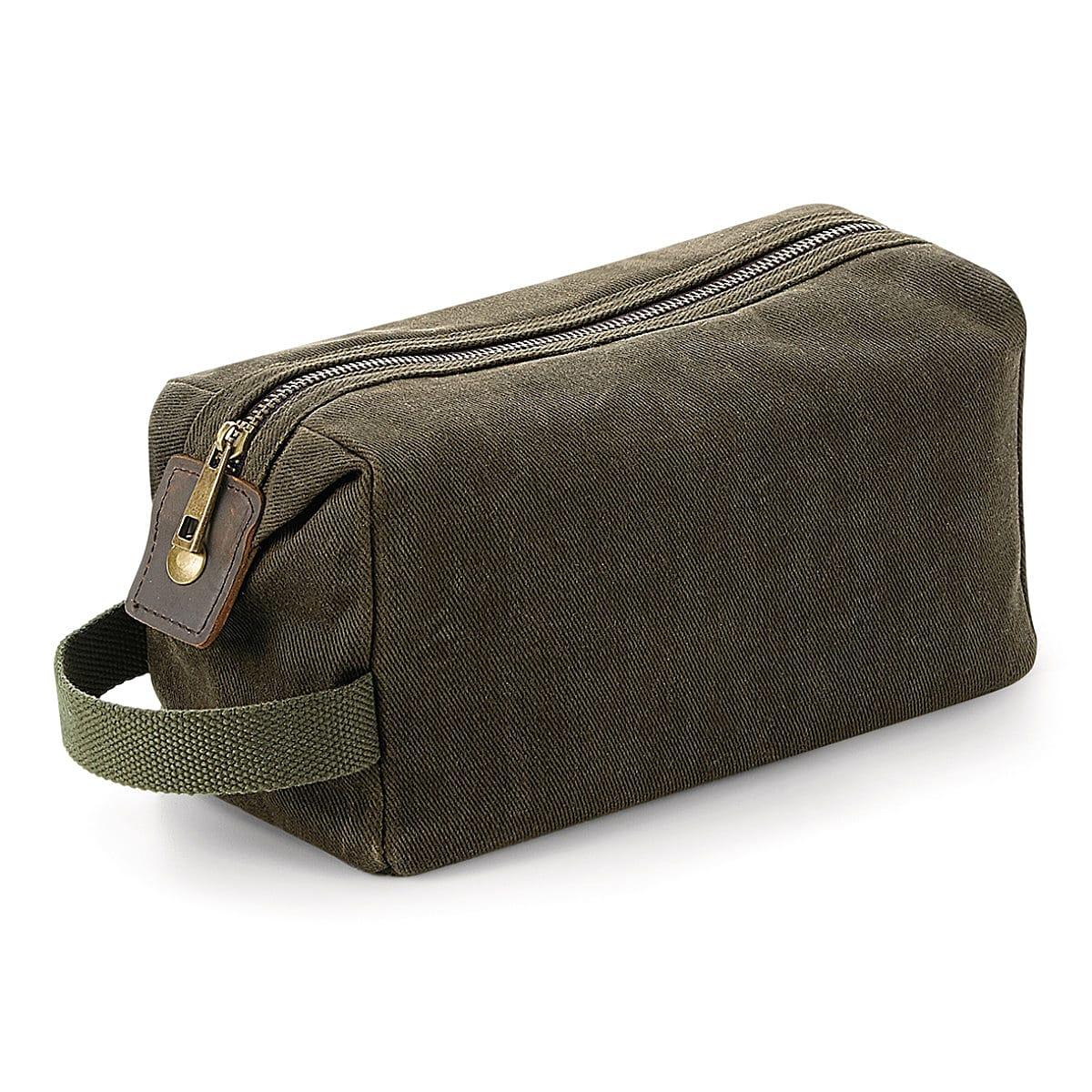 Quadra Heritage Waxed Canvas Wash Bag in Olive Green (Product Code: QD651)
