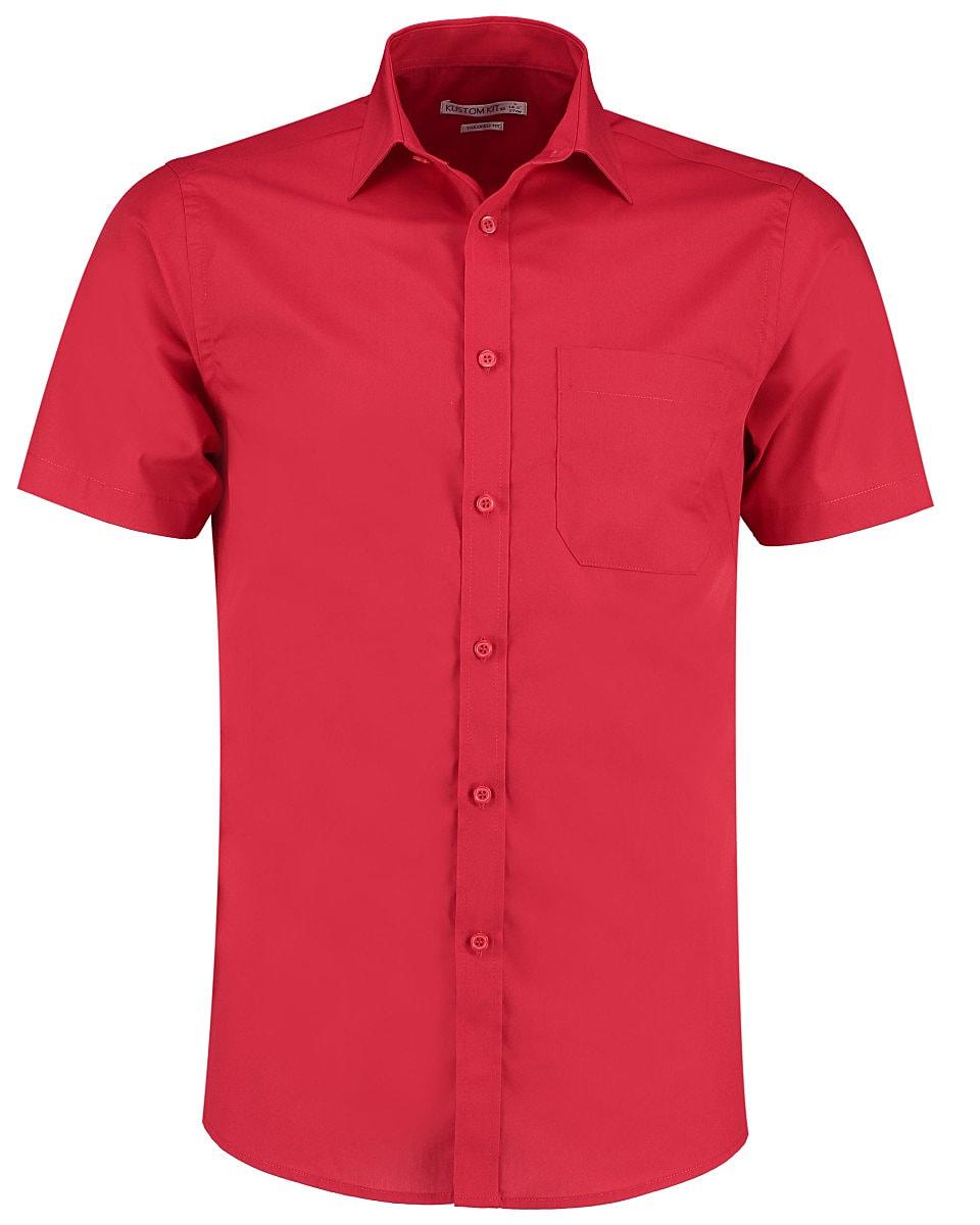Kustom Kit Mens Short-Sleeve Poplin Shirt in Red (Product Code: KK141)