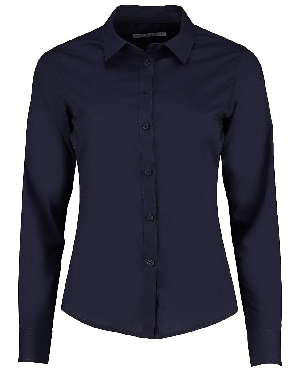 Kustom Kit Womens Long-Sleeve Poplin Shirt in Dark Navy (Product Code: KK242)