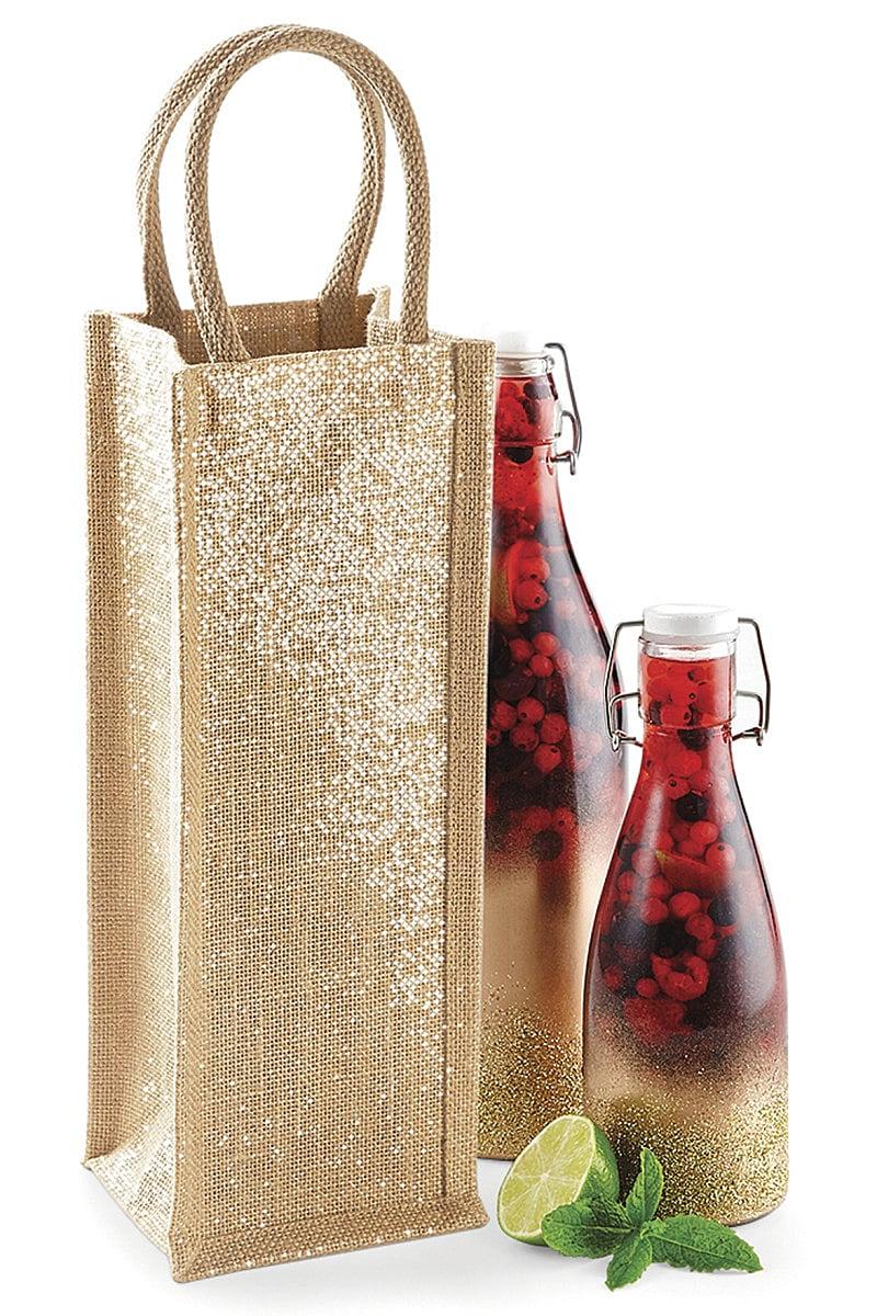 Westford Mill Shimmer Jute Bottle Bag in Red / Gold (Product Code: W433)