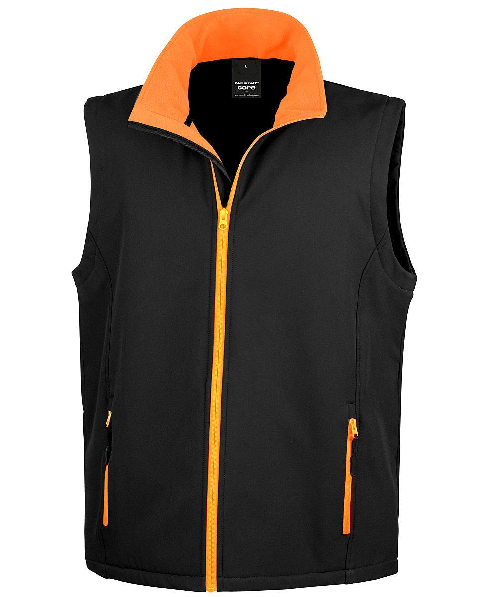 Result Core Mens Printable Softshell Bodywarmer in Black / Orange (Product Code: R232M)