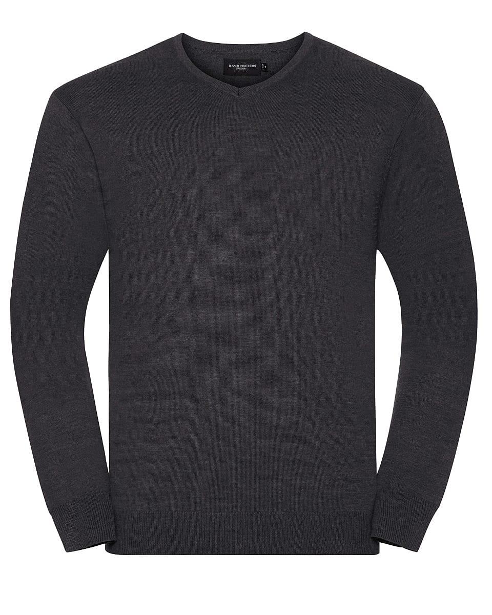 Russell Collection V-Neck Knitted Pullover in Charcoal Marl (Product Code: 710M)