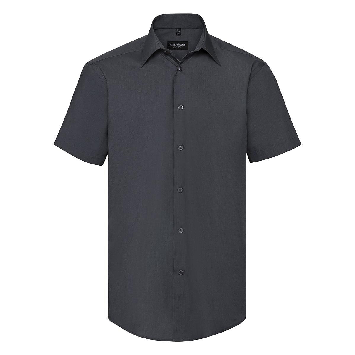 Russell Collection Mens Short-Sleeve Poly-Cotton Easy Care Tailored Poplin Shirt in Convoy Grey (Product Code: 925M)