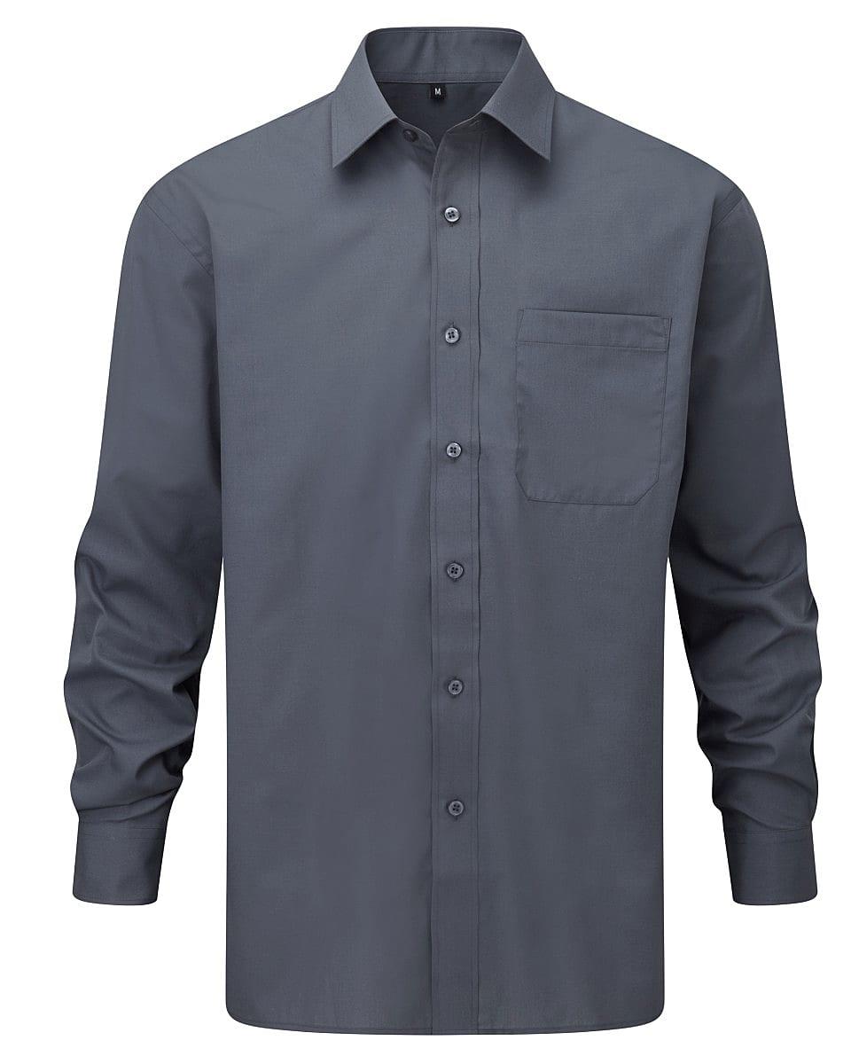 Russell Collection Mens Long-Sleeve Easy Care Poplin Shirt in Convoy Grey (Product Code: 934M)