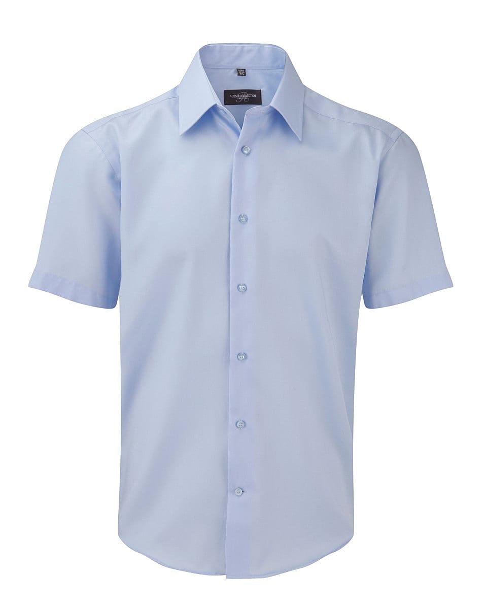 Russell Collection Mens Short-Sleeve Tailored Ultimate Non-Iron Shirt in Bright Sky (Product Code: 959M)