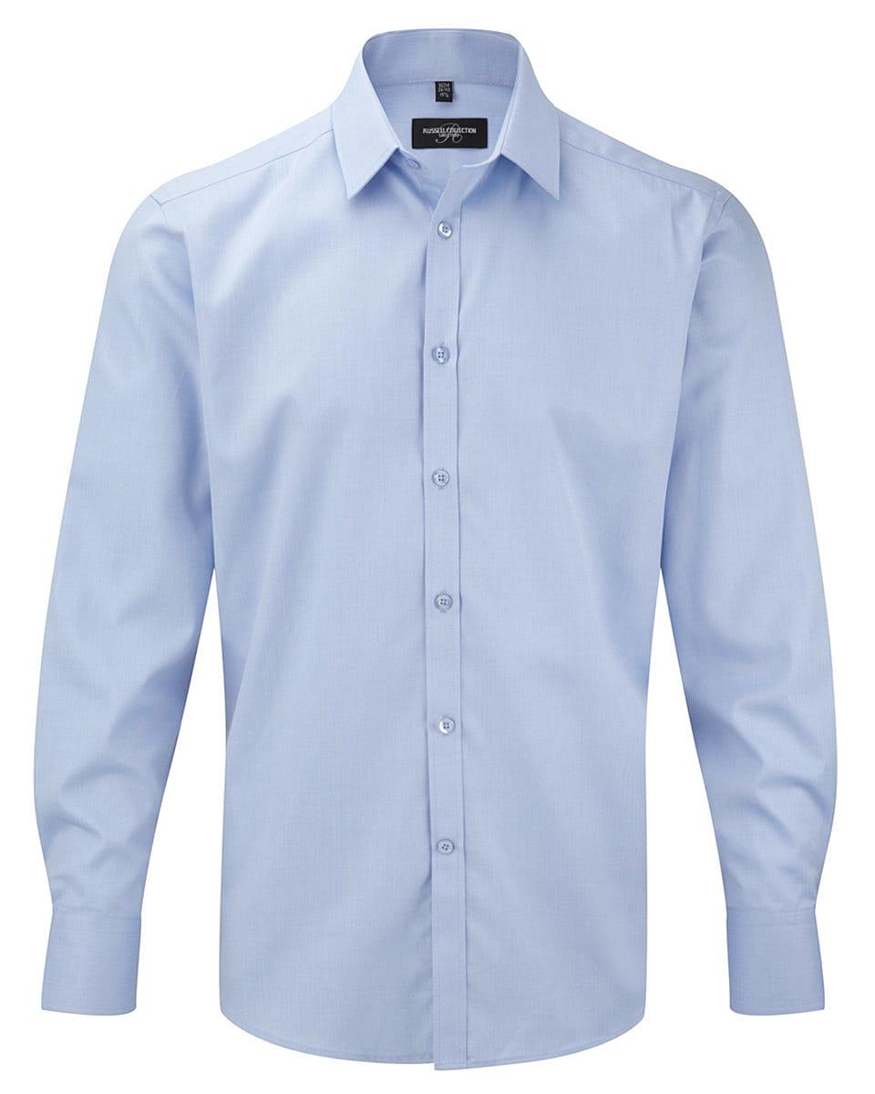Russell Collection Mens Herringbone Shirt in Light Blue (Product Code: 962M)
