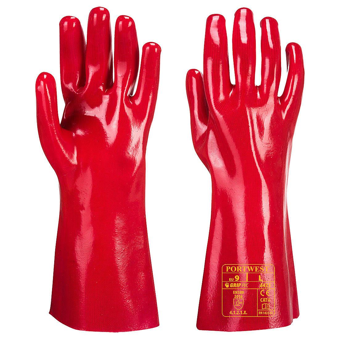Portwest A435 PVC Gauntlet Gloves in Red (Product Code: A435)