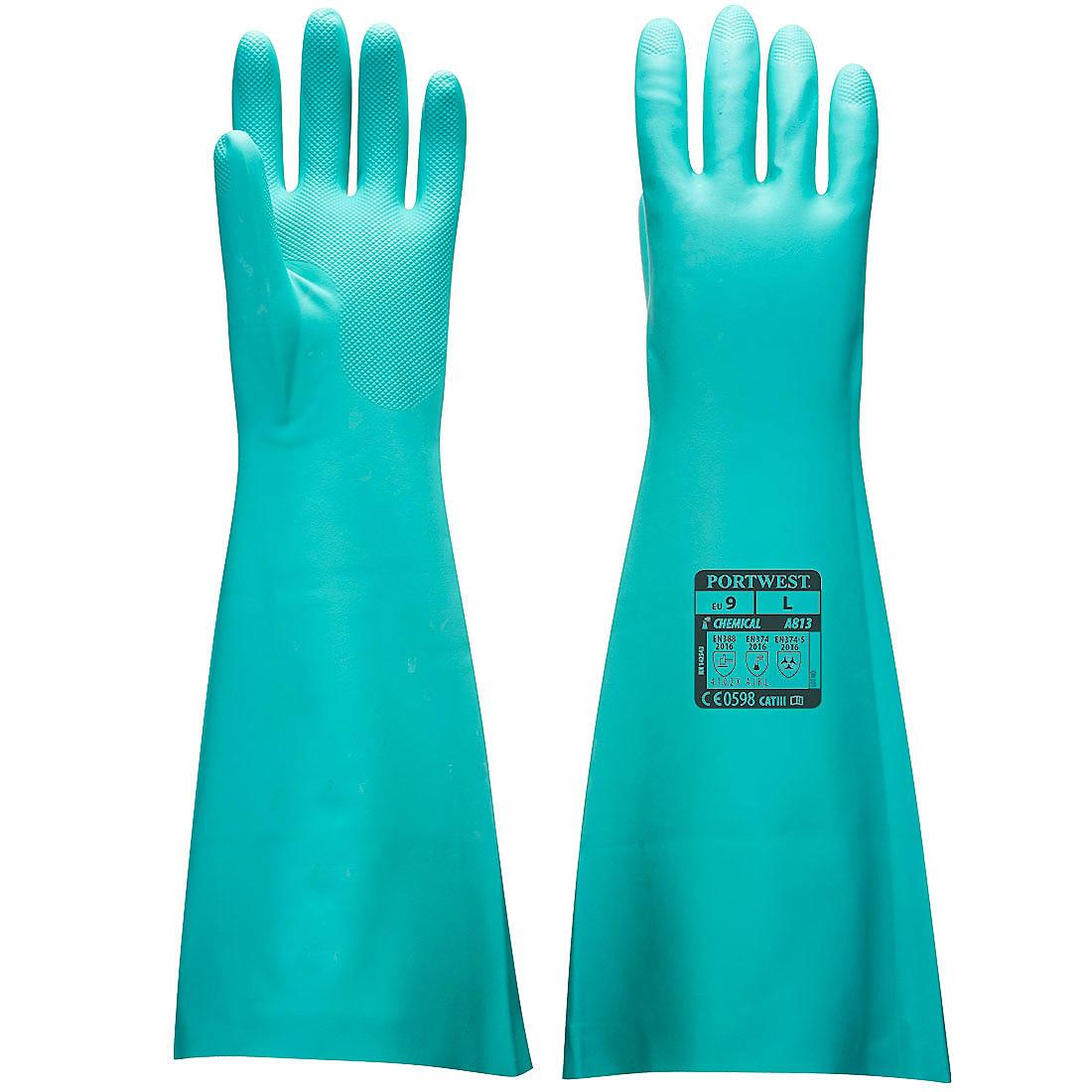 Portwest Extended Length Nitrile Gauntlet Gloves in Green (Product Code: A813)