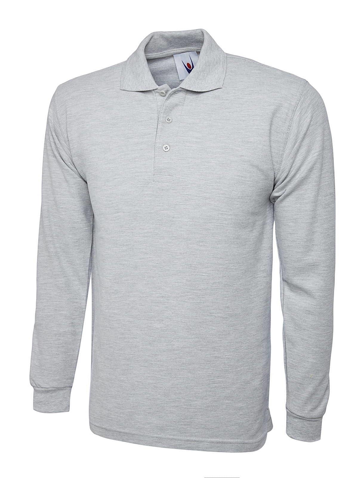 Uneek 220GSM Long-Sleeve Polo Shirt in Heather Grey (Product Code: UC113)