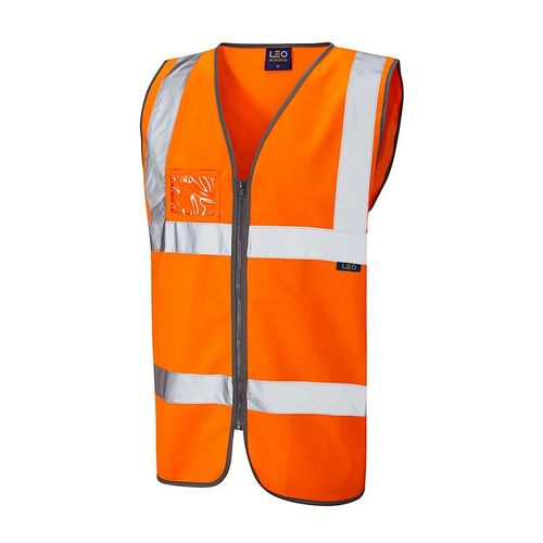 Leo Rumsam ISO 20471 Class 2 Waistcoat Zip Front & ID Pocket Orange