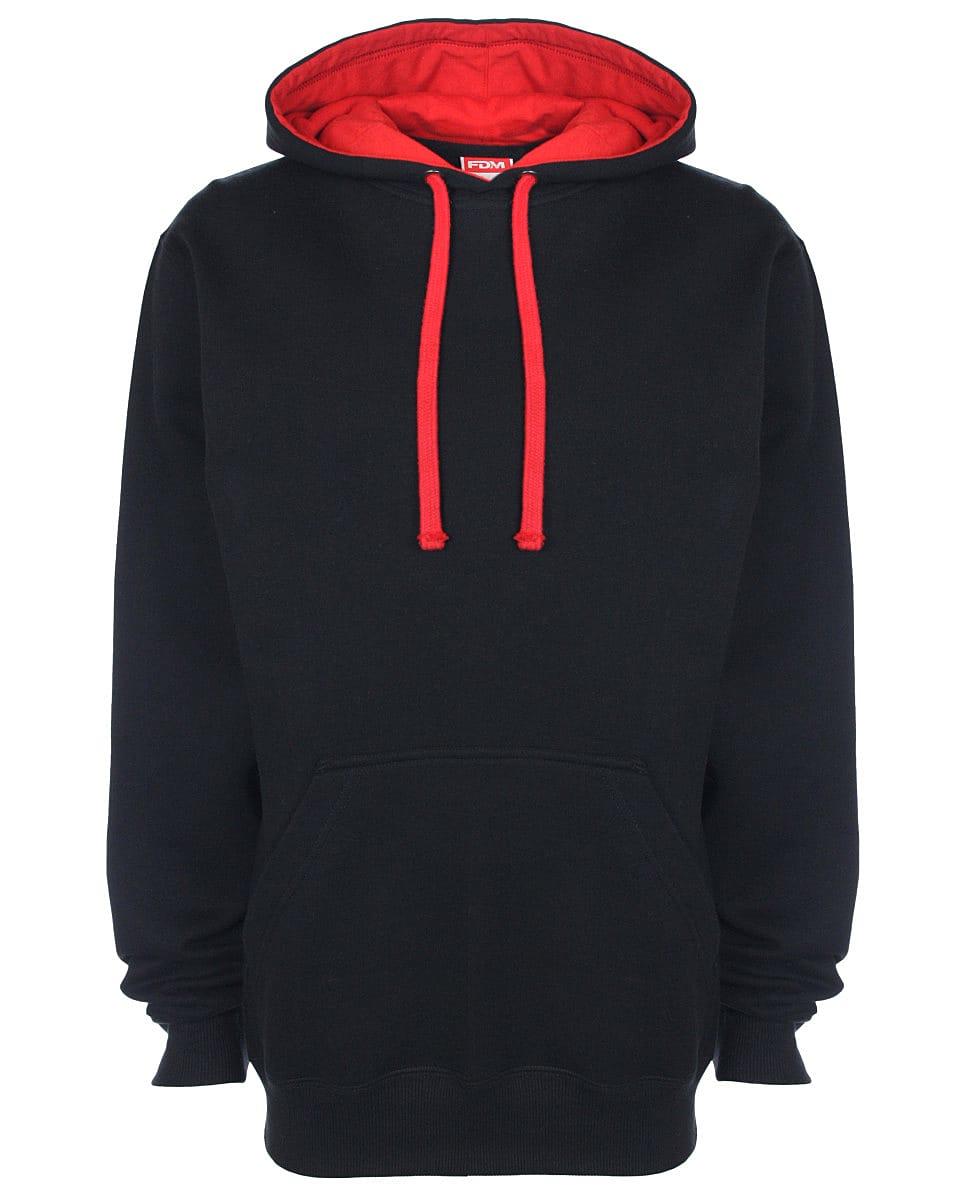 FDM Unisex Contrast Hoodie in Black / Fire Red (Product Code: FH002)
