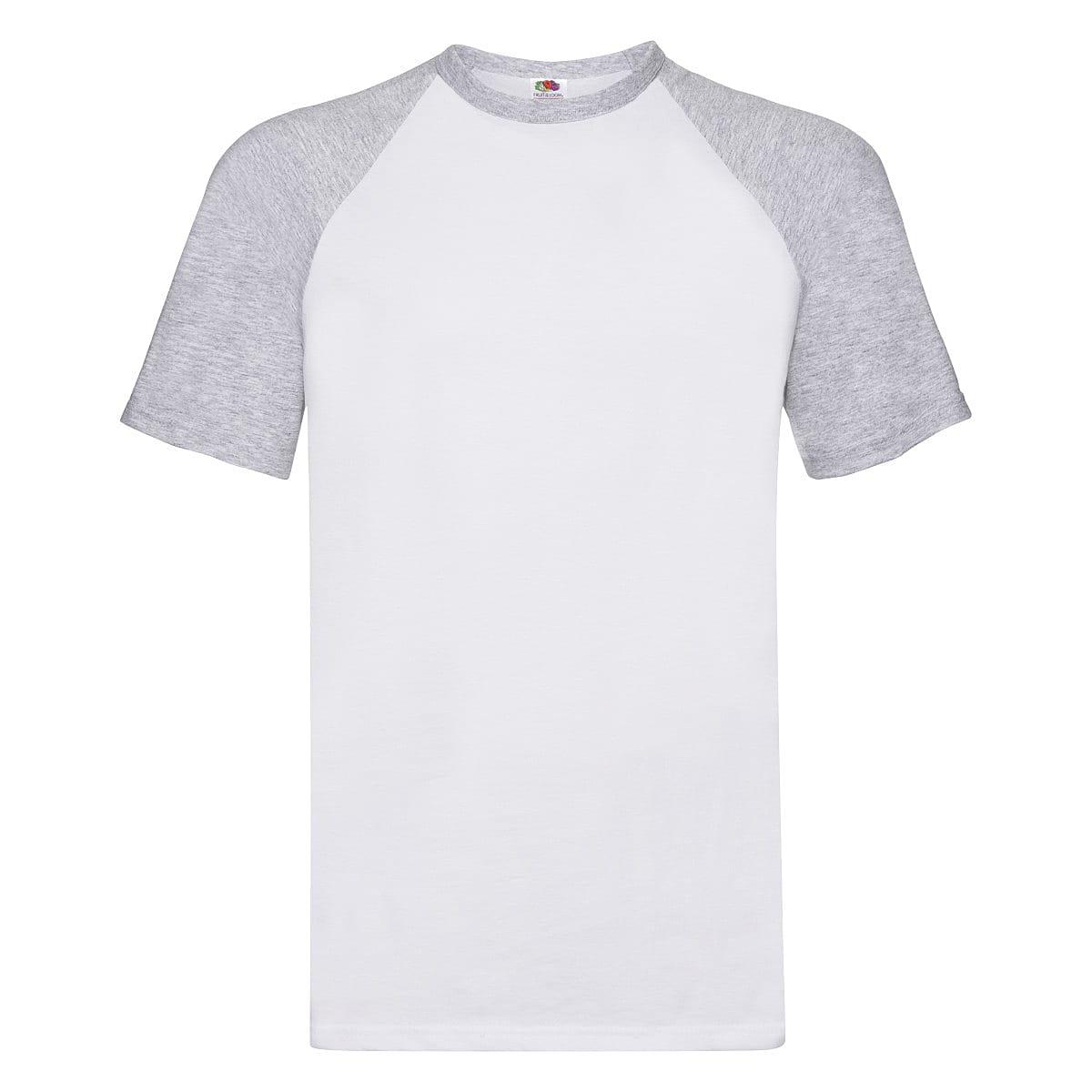 Fruit Of The Loom Short-Sleeve Baseball T-Shirt in White / Heather Grey (Product Code: 61026)