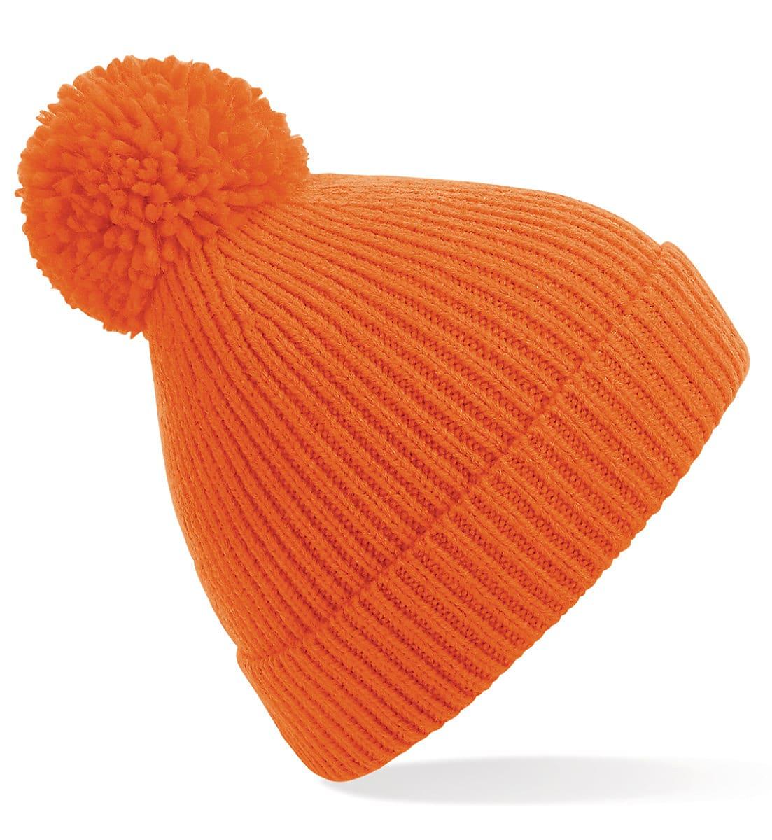 Beechfield Knit Ribbed Pom Pom Beanie Hat in Orange (Product Code: B382)