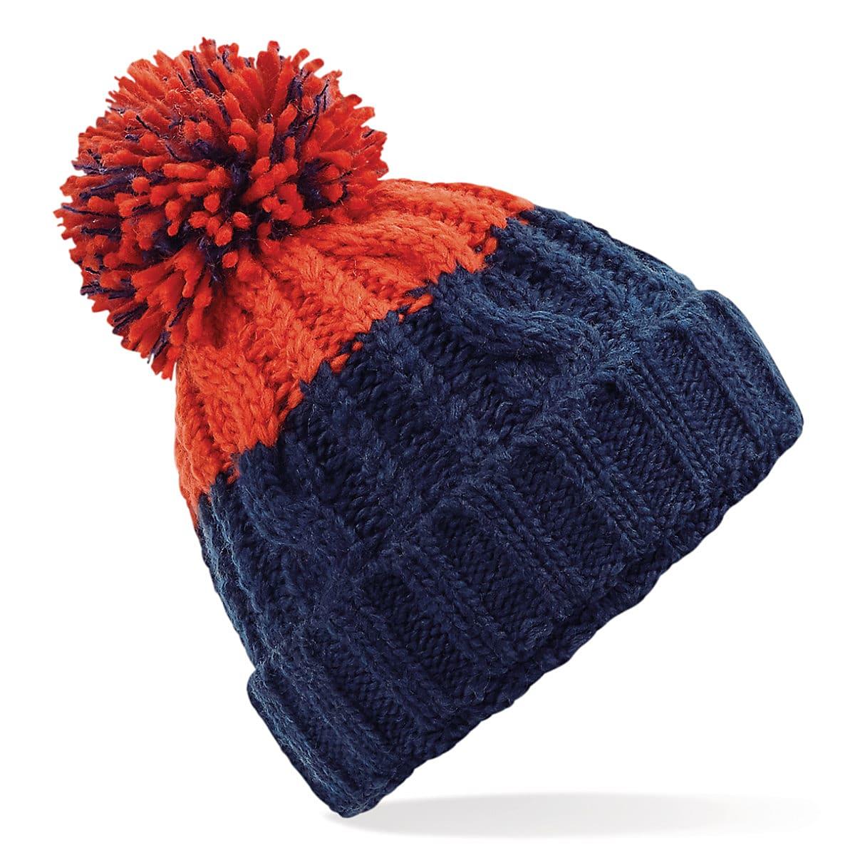 Beechfield Apres Beanie Hat in Oxford Navy / Fire Red (Product Code: B437)