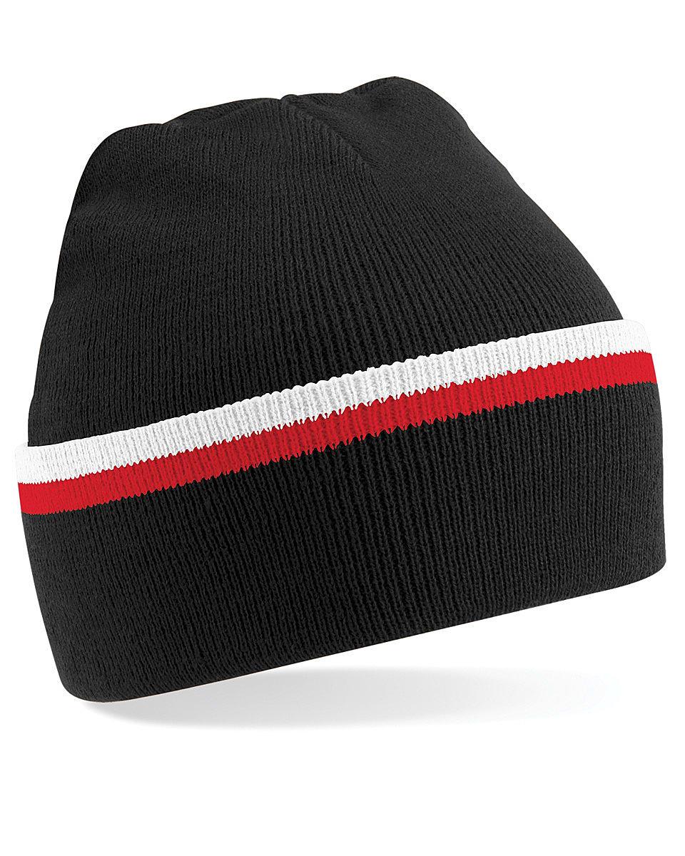 Beechfield Teamwear Beanie Hat in Black / Classic Red / White (Product Code: B471)