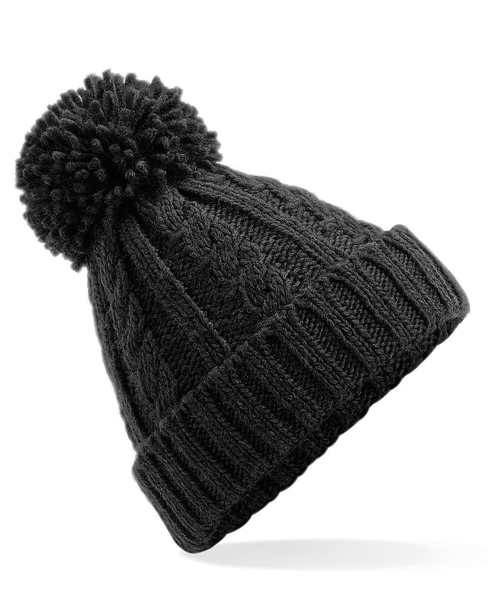 Beechfield Cable Knit Melange Beanie Hat in Black (Product Code: B480)