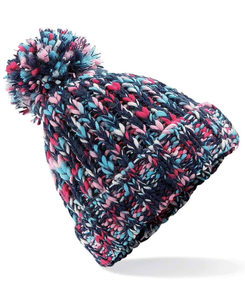 Beechfield Twister Pop Pom Beanie Hat in Candy Twist (Product Code: B487)
