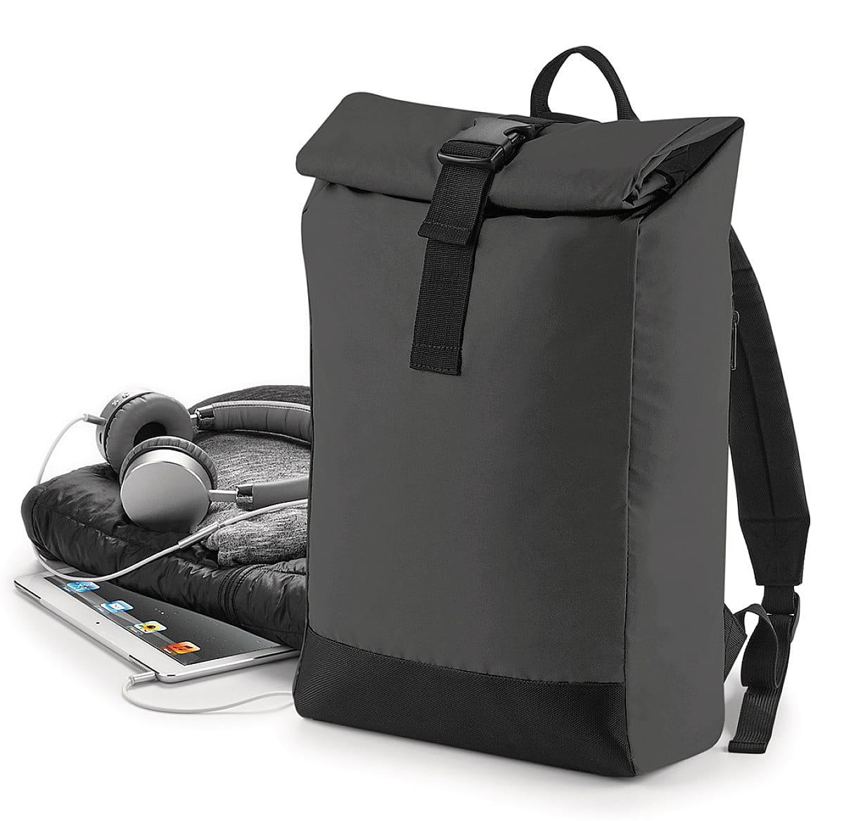Bagbase Reflective Roll Top Backpack in Black / Reflective (Product Code: BG138)