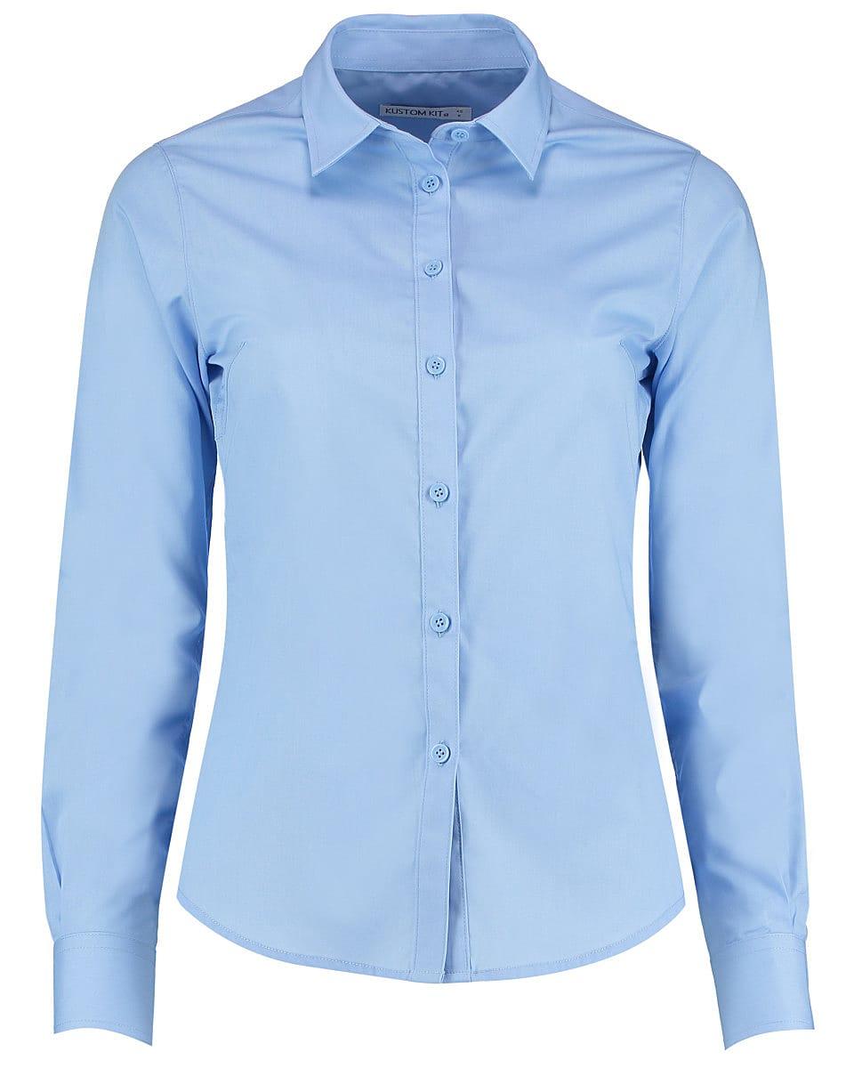 Kustom Kit Womens Long-Sleeve Poplin Shirt in Light Blue (Product Code: KK242)