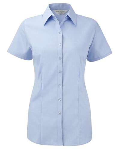 Russell Collection Womens Short-Sleeve Herringbone Shi