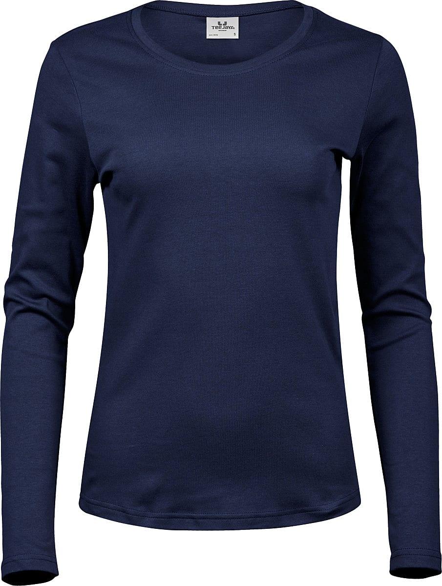Tee Jays Womens Long-Sleeve Interlock T-Shirt in Navy Blue (Product Code: TJ590)
