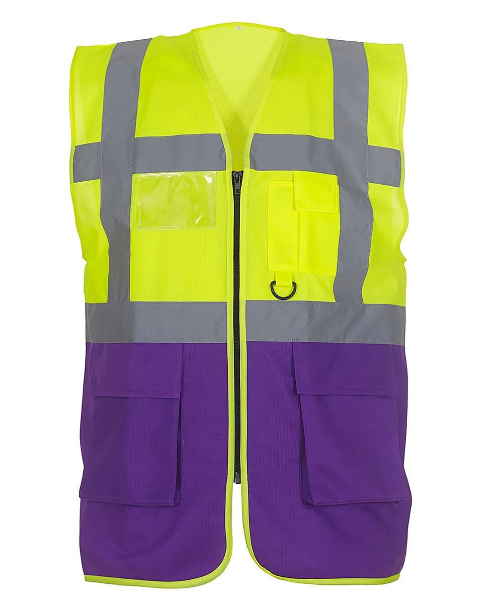 Yoko Hi-Viz Executive Waistcoat in Hi-Viz Yellow / Purple (Product Code: HVW801)