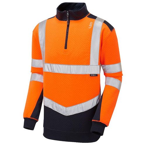 Leo Tapeley ISO 20471 Cl 2 EcoViz PC Dual Colour 1/4 Zip Sweatshirt Orange/Navy