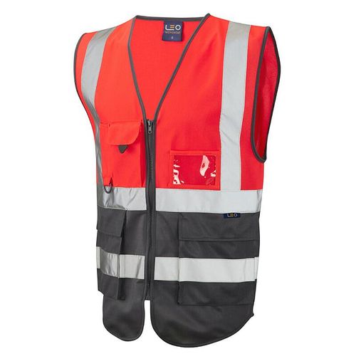 Leo Lynton ISO 20471 Class 1 Superior Waistcoat Hi Vis Red/Grey