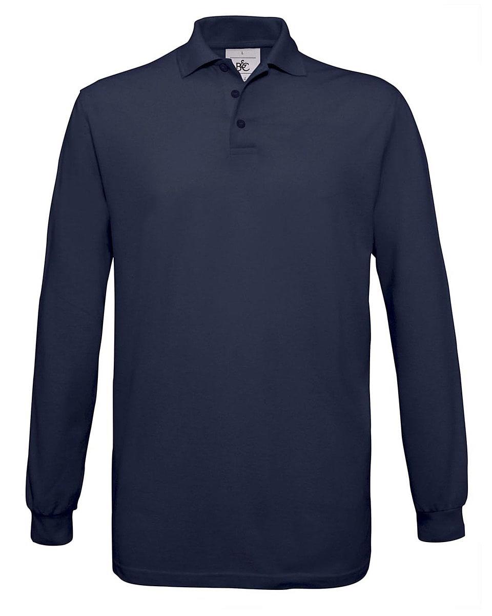 B&C Safran Long-Sleeve Polo Shirt in Navy Blue (Product Code: PU414)
