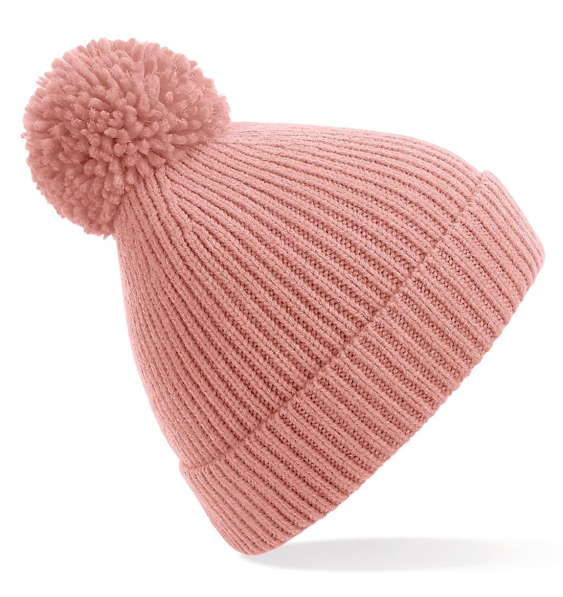 Beechfield Knit Ribbed Pom Pom Beanie Hat in Blush (Product Code: B382)