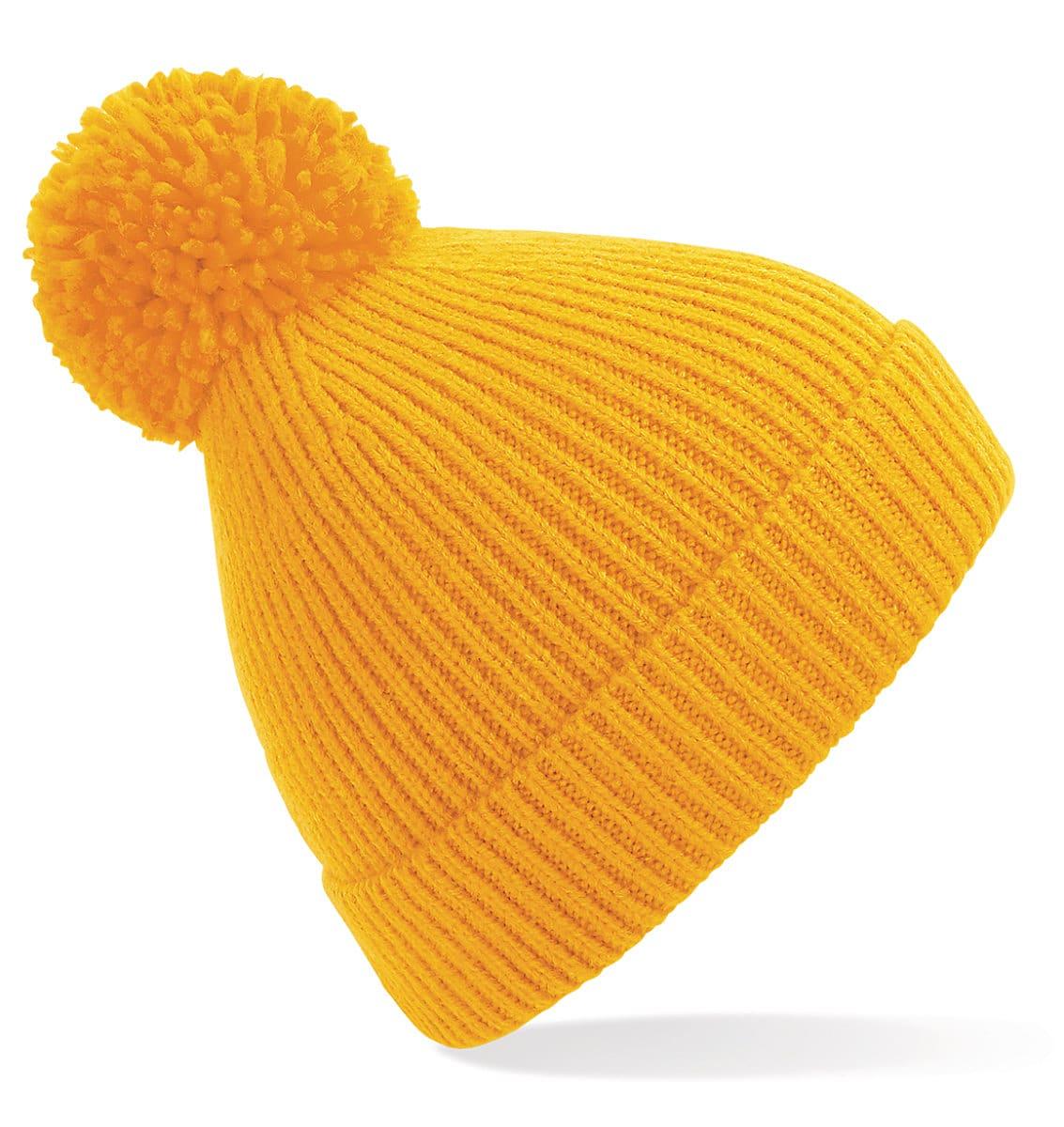 Beechfield Knit Ribbed Pom Pom Beanie Hat in Sun Yellow (Product Code: B382)