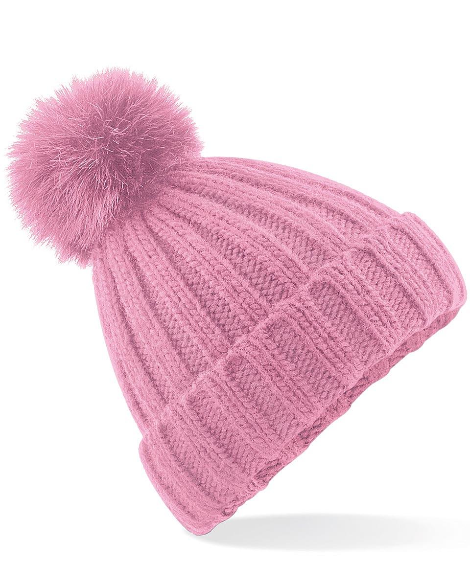 Beechfield Verbier Fur Pop Pom Beanie Hat in Dusky Pink (Product Code: B413)