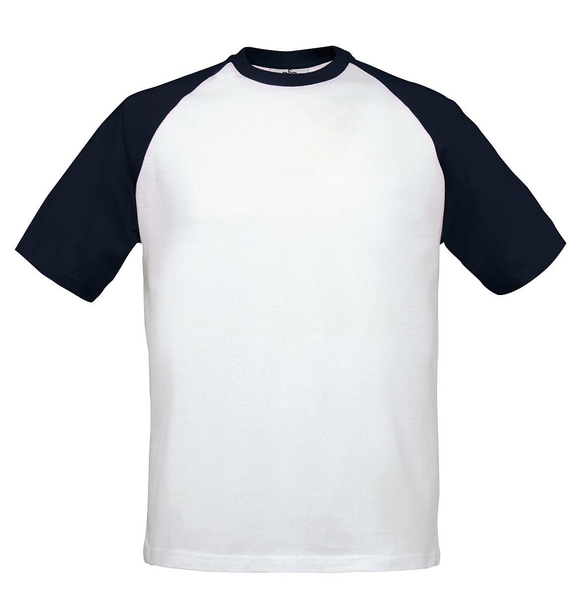B&C Mens Short-Sleeve Baseball T-Shirt in White / Navy (Product Code: TU020)