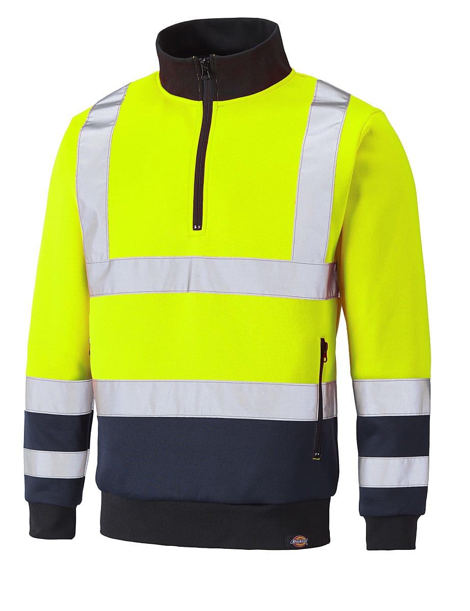 Dickies Hi-Viz Quarter Zip Sweatshirt in Hi-Viz Yellow / Navy (Product Code: SA22092)