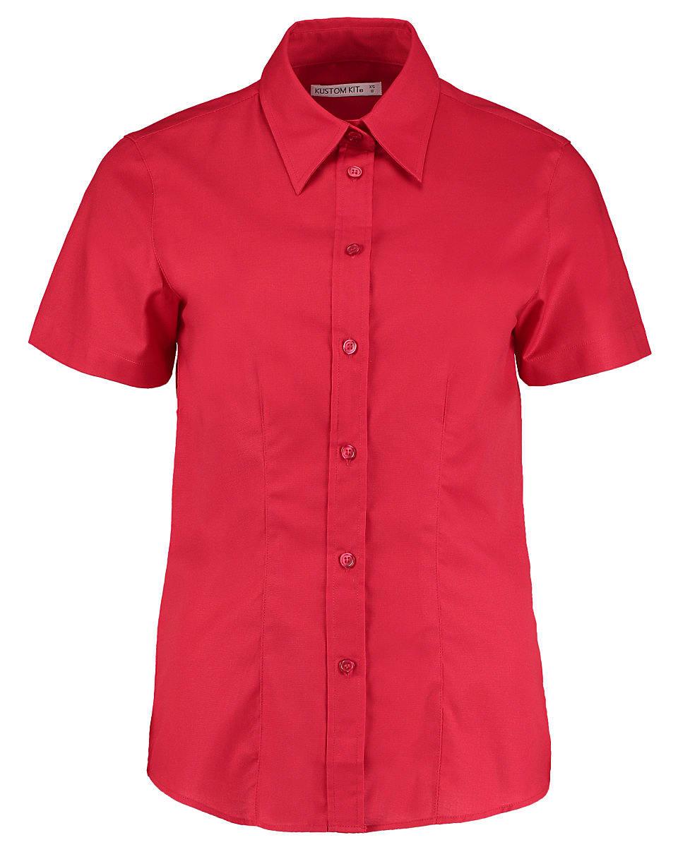 Kustom Kit Womens Workwear Oxford Short-Sleeve Shirt in Red (Product Code: KK360)