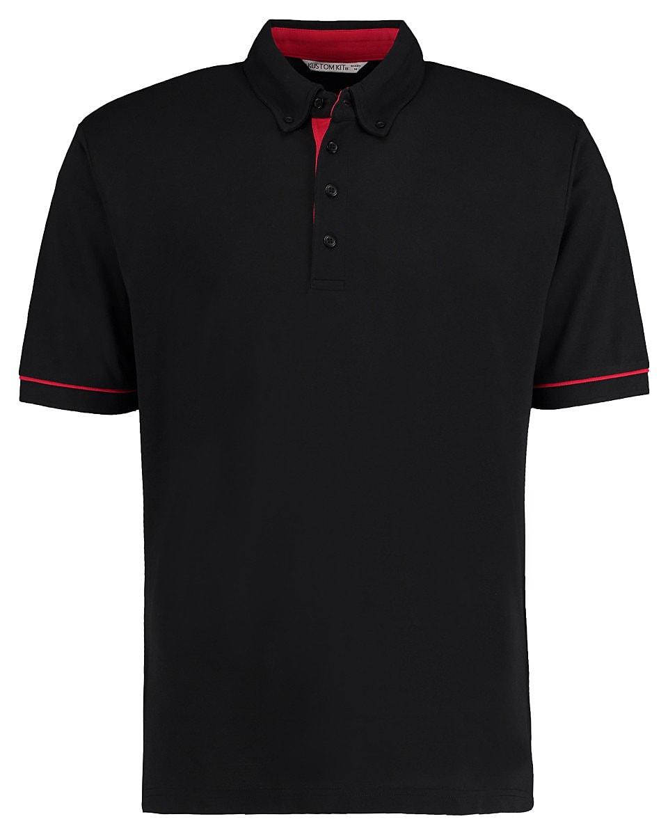 Kustom Kit Button Down Contrast Polo Shirt in Black / Red (Product Code: KK449)