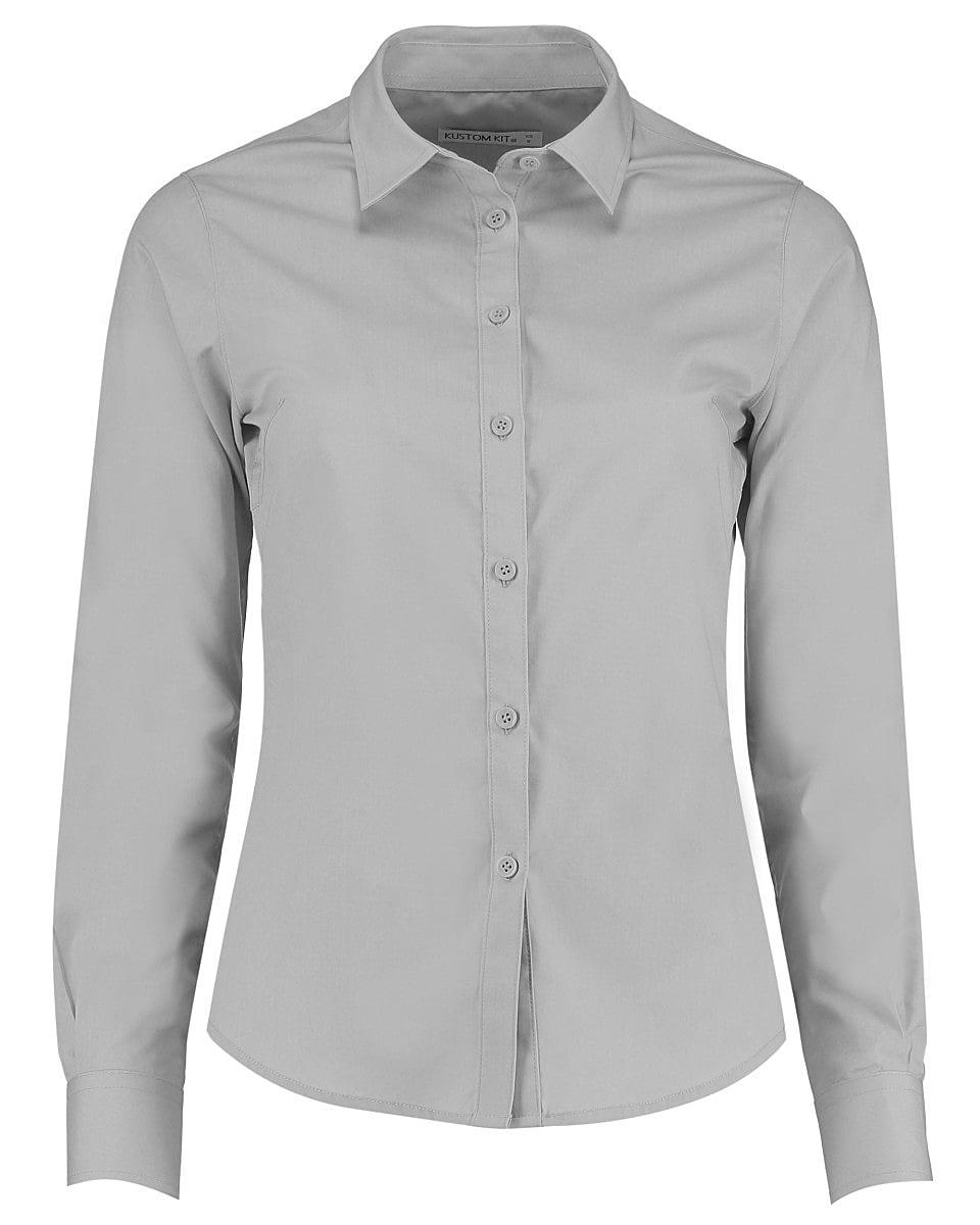 Kustom Kit Womens Long-Sleeve Poplin Shirt in Light Grey (Product Code: KK242)