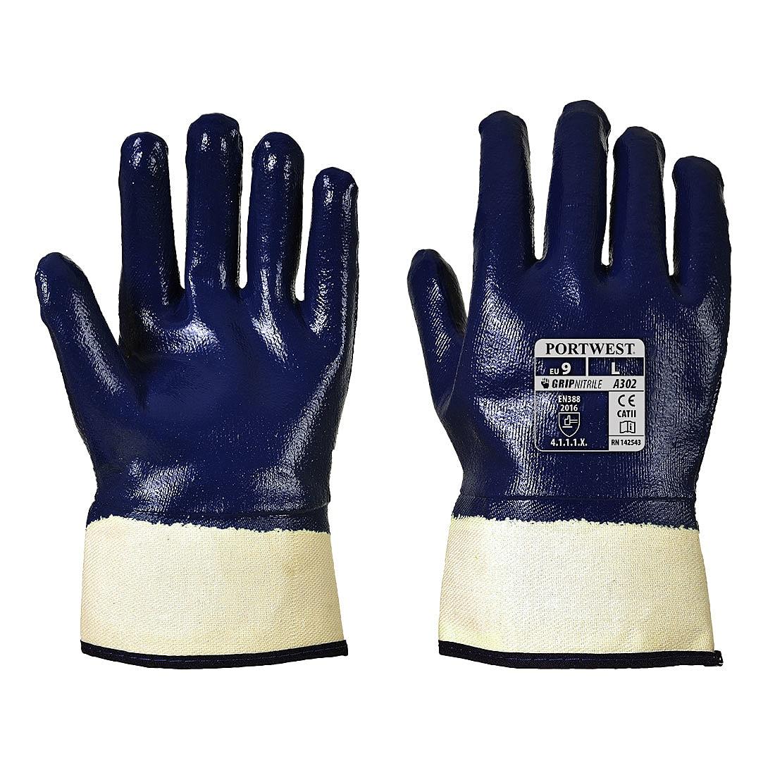 Portwest Fully Dipped Nitrile Safety Cuff Gloves in Navy (Product Code: A302)