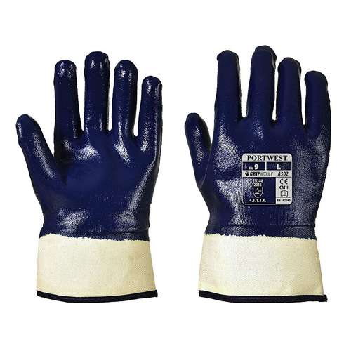 Portwest Fully Dipped Nitrile Safety Cuff Gloves - A302