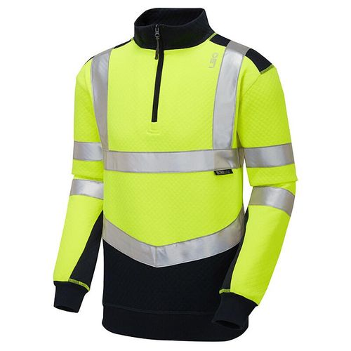 Leo Tapeley ISO 20471 Cl 2 EcoViz PC Dual Colour 1/4 Zip Sweatshirt Yellow/Navy
