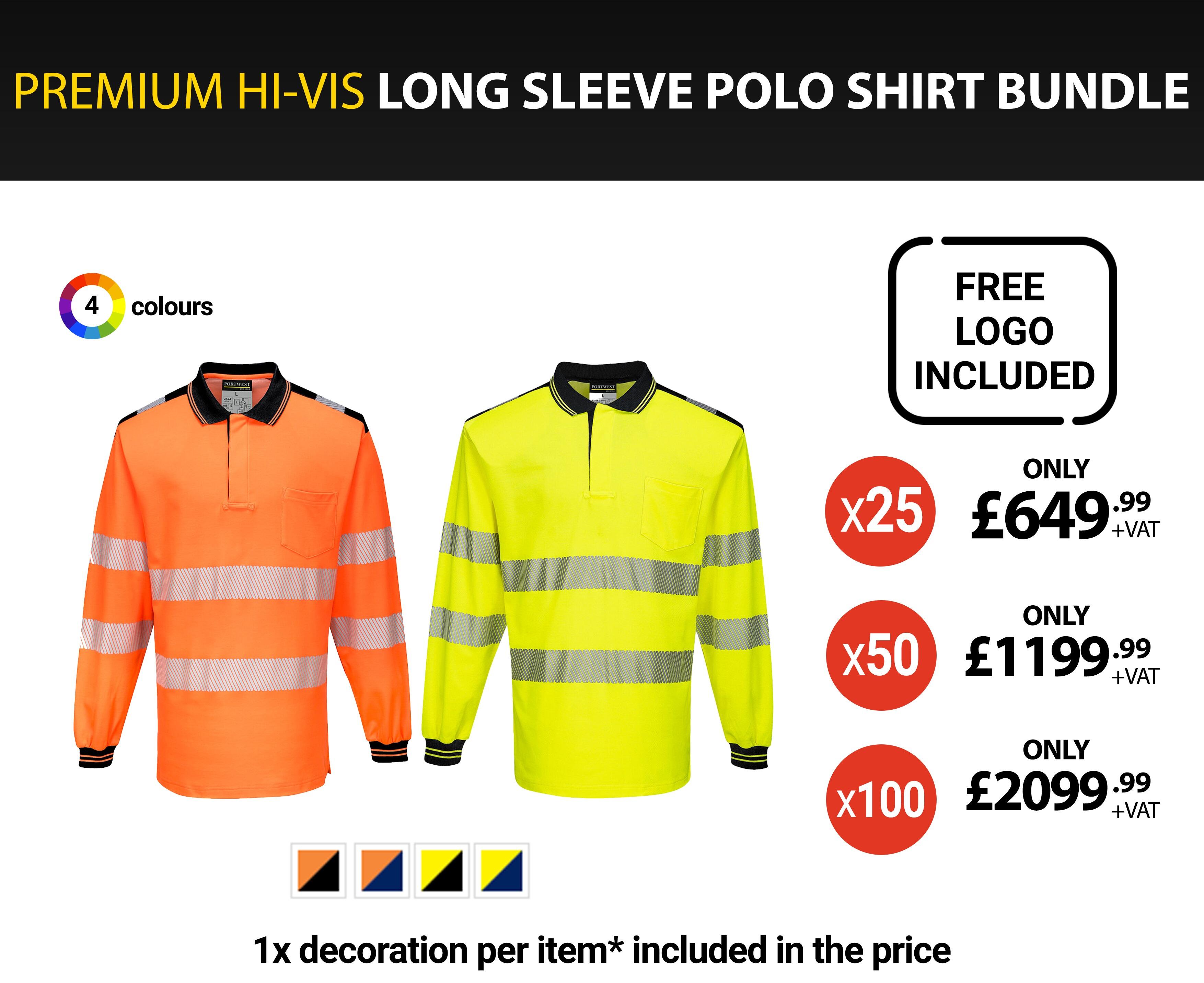 Premium Hi-Vis Long-Sleeve Polo Shirt Bundle (Including Customisation)