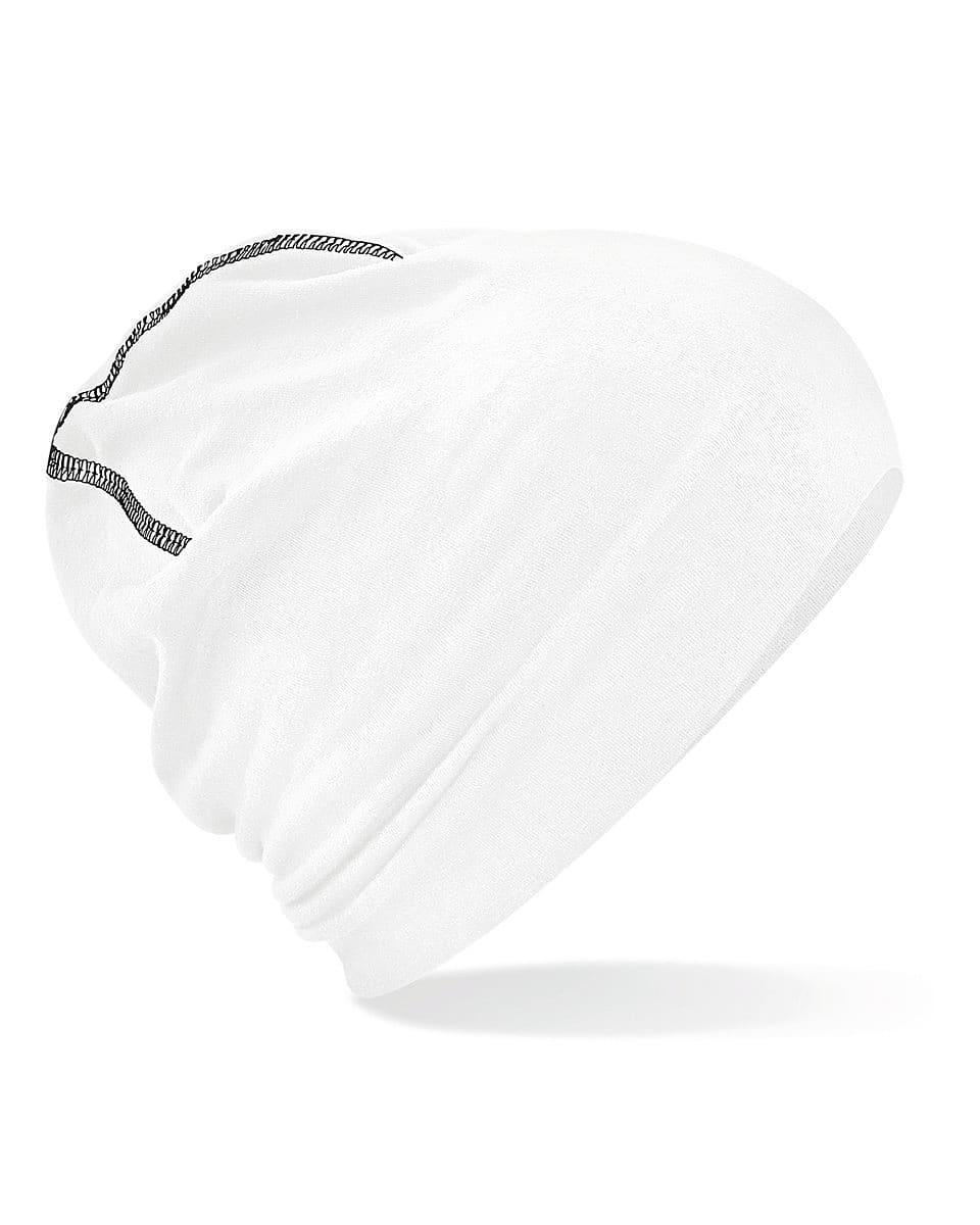 Beechfield Hemsedal Cotton Beanie Hat in White / Black (Product Code: B366)