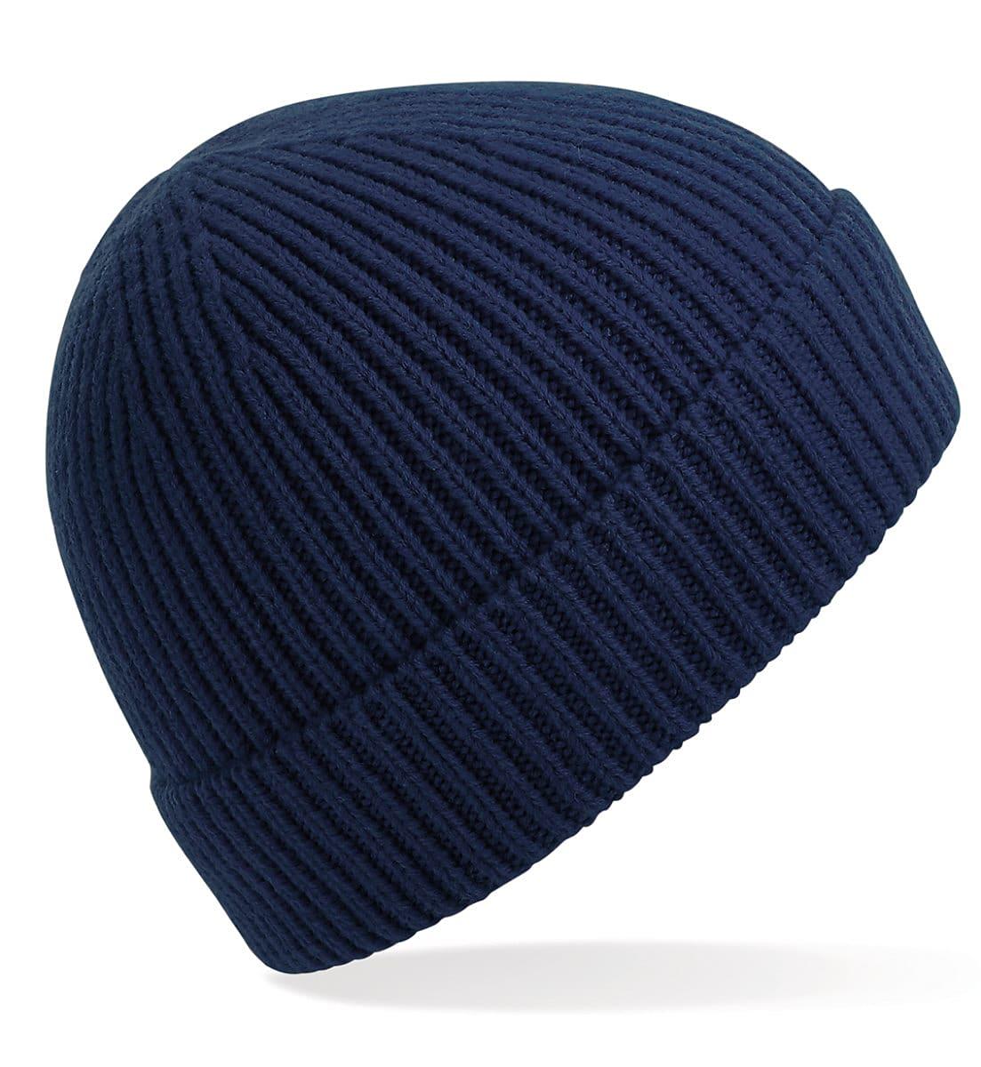 Beechfield Engineered Knit Ribbed Beanie Hat in Oxford Navy (Product Code: B380)