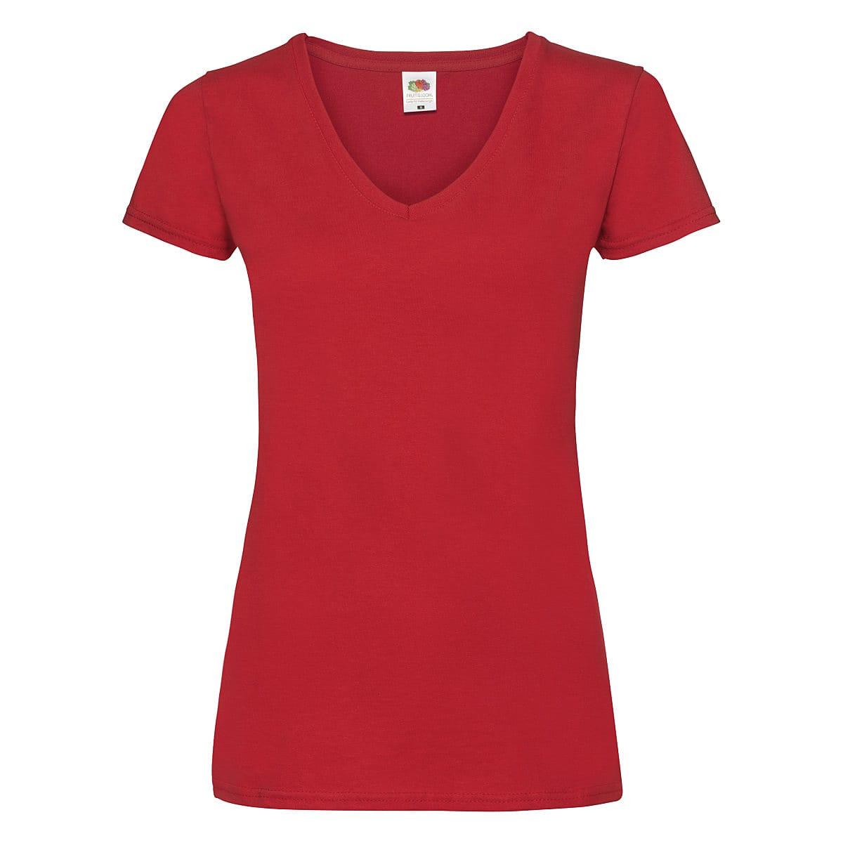 Fruit Of The Loom Lady-Fit Valueweight V-Neck T-Shirt in Red (Product Code: 61398)