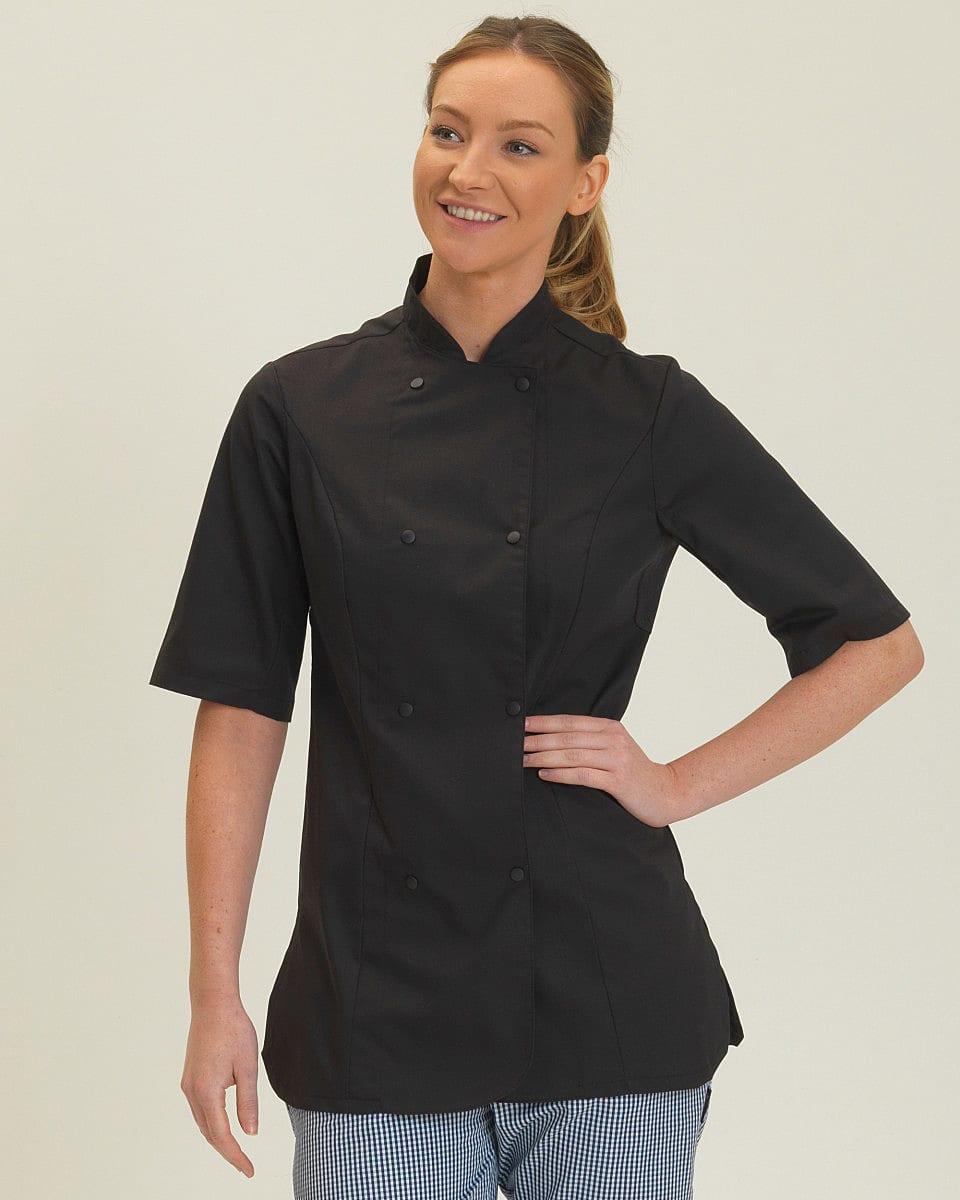 Dennys Womens Short-Sleeve Chefs Jacket in Black (Product Code: DD33S)